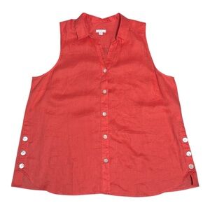 J. Jill Love‎ Linen Sleeveless Button Front Tank Blouse in Coral Size XL